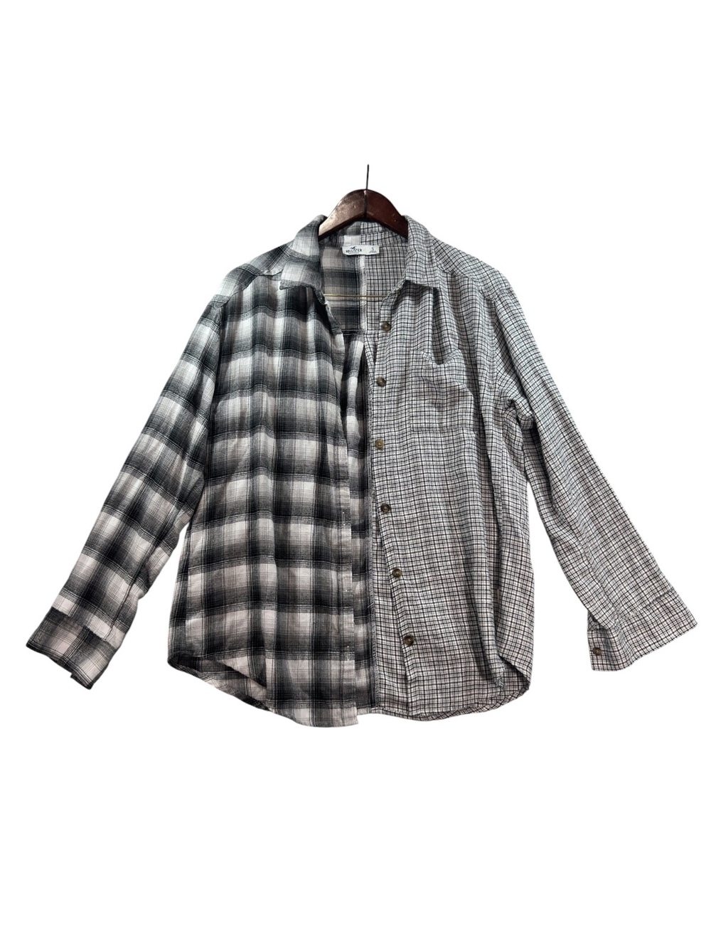 Hollister Size S Mixed Plaid Button-Up Shirt Black White